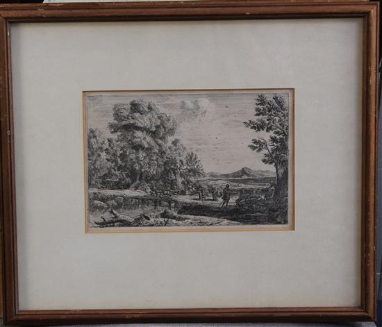 Claude Lorrain (1600-1682) Landscape with bridge, 5 x 7.5in.